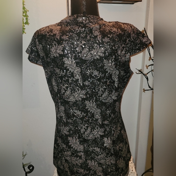Champagne Black and Silver Short Sleeve Top L - Picture 4 of 7